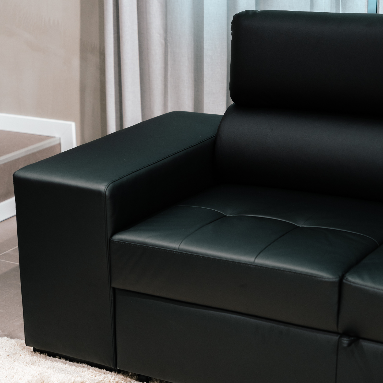 Sofá cama 4 plazas con chaise longue y cabeceros regulables + 2 pufs - John