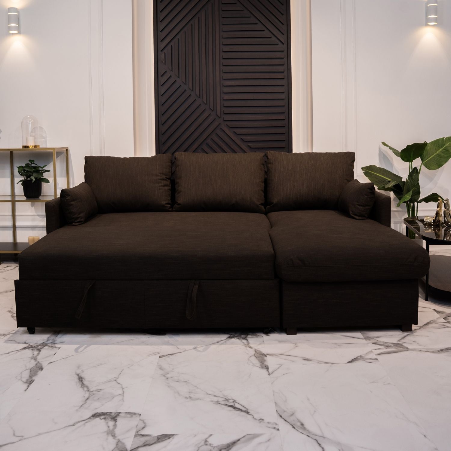 Sofá cama de 4 plazas con chaise longue y almacenaje