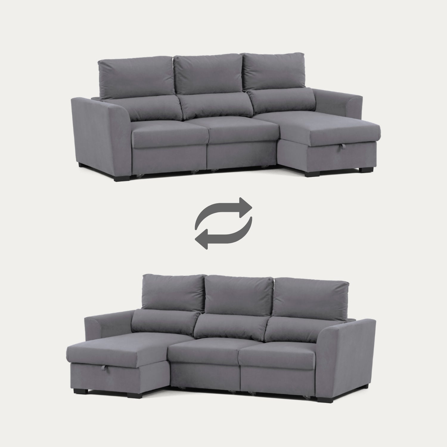 Sofá cama de 3 plazas con la lengua Chaise y respaldo reclinable